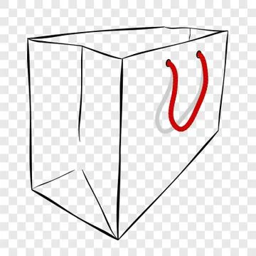 Simple Vector Hand Draw Sketch of Paper Bag with red rope, at transparent eff Stock Illustration