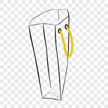 Simple Vector Hand Draw Sketch of Paper Bag with yellow rope, at transparent  Stock Illustration