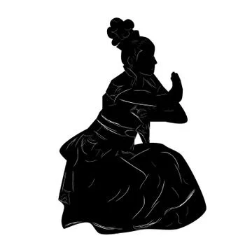 Simple Vector Hand Draw Sketch and silhouette of Young Girl Traditional West  Stockillustratie