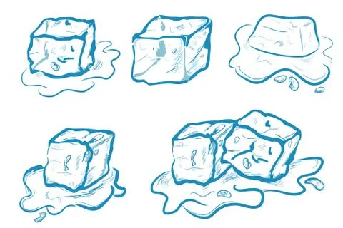 Simple Vector Hand Draw Sketch, Melting Ice Cube, Isolated on White Stock Illustration
