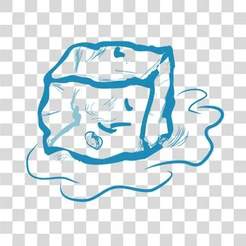 Simple Vector Hand Draw Sketch, Melting Ice Cube, at at Transparent Effect Ba Stock Illustration