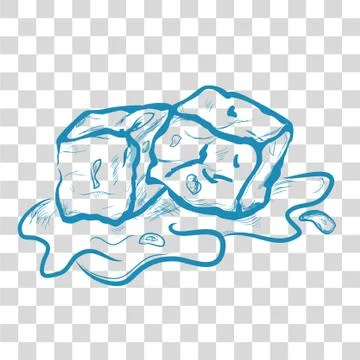 Simple Vector Hand Draw Sketch, Melting Ice Cube, at at Transparent Effect Ba Stock Illustration