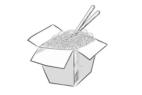Simple Vector Hand Draw Sketch, Noodle and Chopstick Stock Illustration