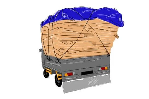 Simple Vector Hand Draw Sketch, Over Load or Used Cardboard Pickup Car Illustrazione stock