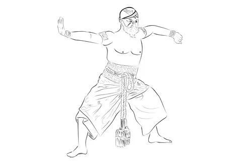 Simple Vector Hand Draw Sketch and Black Outline Reog Traditional Dance from  Stockillustratie