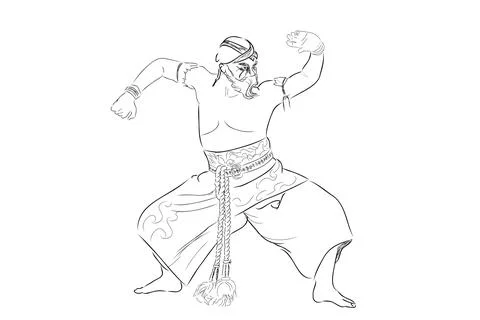 Simple Vector Hand Draw Sketch and Black Outline Reog Traditional Dance from  Stock Illustration