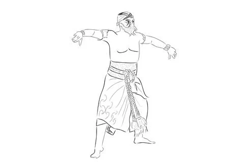 Simple Vector Hand Draw Sketch and Black Outline Reog Traditional Dance from  Stock Illustration