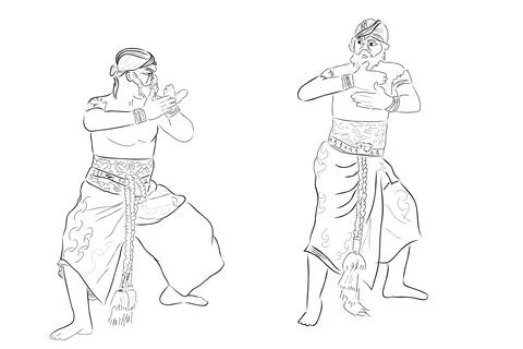 Simple Vector Hand Draw Sketch and Black Outline Reog Traditional Dance from  Stock Illustration