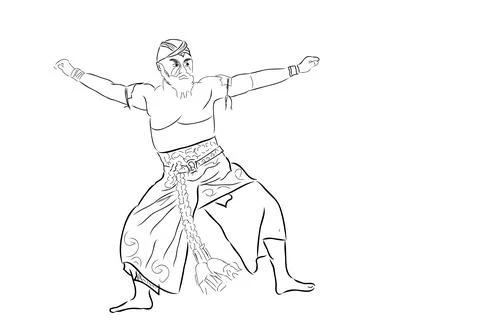 Simple Vector Hand Draw Sketch and Black Outline Reog Traditional Dance from  Stock Illustration