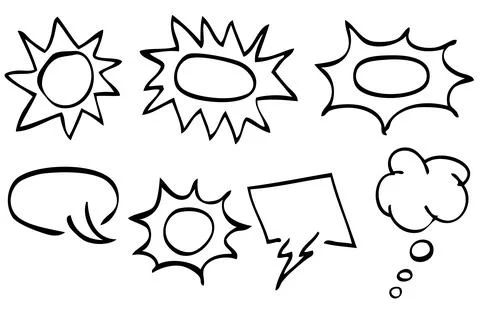 Simple Vector Hand Draw Sketch Set of Blank Bubble Chat and Shout Out Symbol, Stock Illustration