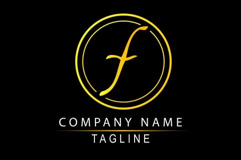 Simple Vector Hand Draw Sketch Gradient Yelow to Orange Logo Script F, For Cl Stock Illustration