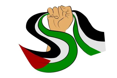 Simple Vector Hand Draw Sketch Hand Holding Palestine Flag, for Demonstration Stock Illustration