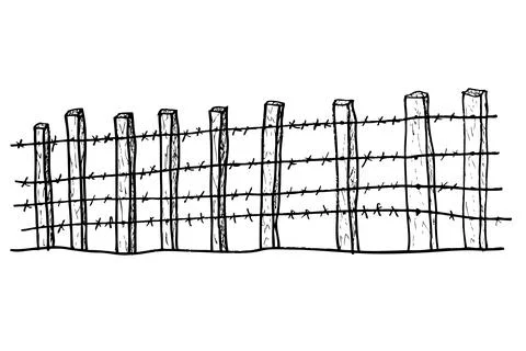 Simple Vector hand draw sketch of Barbed wire and tree gate 스톡 일러스트
