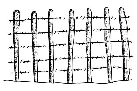 Simple Vector hand draw sketch of Barbed wire and tree gate 스톡 일러스트