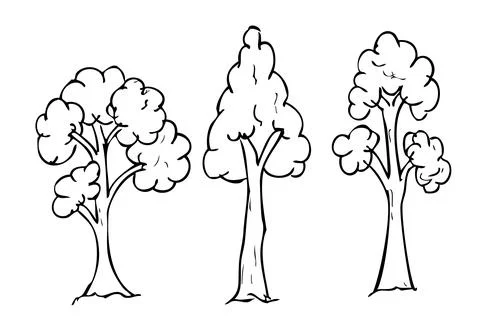 Simple Vector Hand Draw Sketch, Set 2 Tall tree and grass Stock Illustration