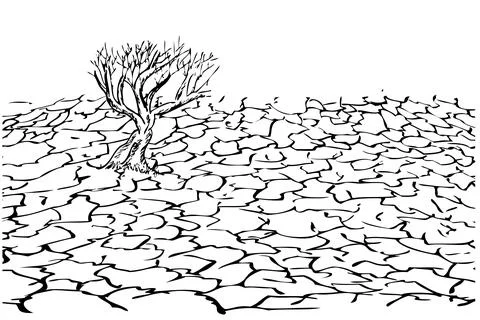 Simple Vector Hand Draw Sketch Crack and Dry Land and dead tree Stock Illustration