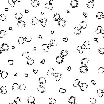 Simple Vector Hand Draw Sketch Seamless Backgkround Sketch Ribbon, tie, bow Stock Illustration