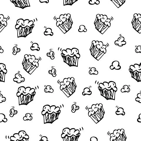 Simple Vector hand draw sketch Seamless Background Pop Corn Stock Illustration