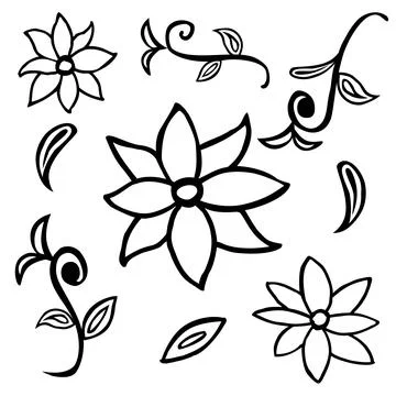 Simple Vector hand draw sketch three different floral and small Branch small  Stock Illustration