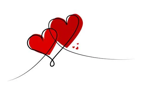 Simple vector hand draw sketch, 2 love shape, one line, isolated on white Stock Illustration