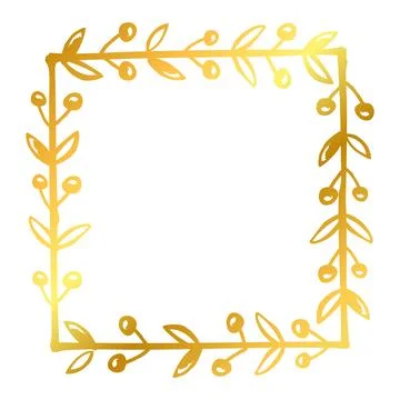 Simple vector hand draw sketch gold, golden square floral border Stock Illustration