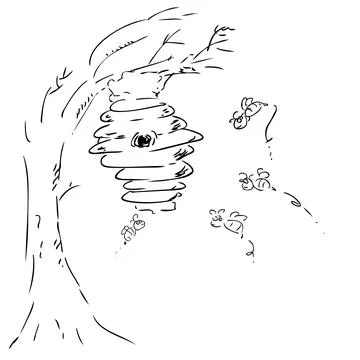 Simple vector hand draw sketch bee hive at tree Stock Illustration