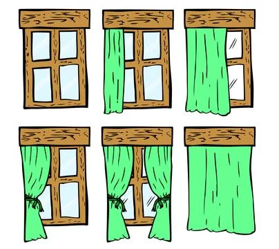 Simple vector hand draw sketch window and Curtain set 6 colorful 스톡 일러스트