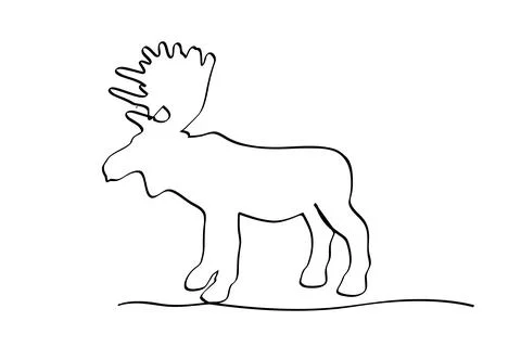 Simple vector hand draw sketch moose or big deer, isolated on white Illustrazione stock