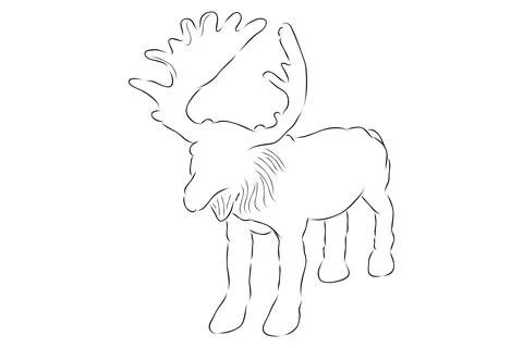 Simple vector hand draw sketch moose or big deer, isolated on white Stock Illustration