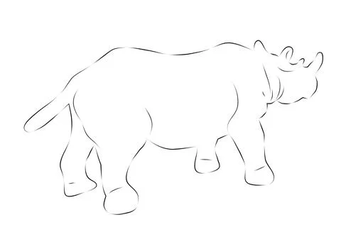 Simple vector hand draw sketch rhinoceros, isolated on white Stock Illustration