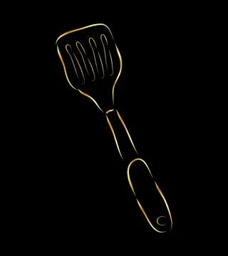Simple vector hand draw sketch spatula, gold golden at black background Stock Illustration
