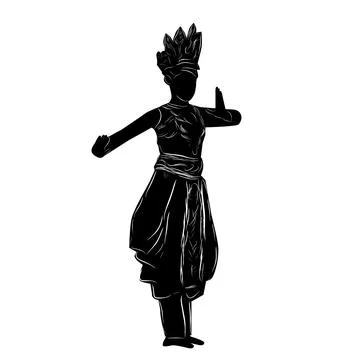 Simple Vector Hand Draw Sketch and silhouette of Young Girl Traditional Wes.. Stock Illustration