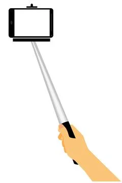 Simple Vector Hand Take a Self Portrait, Using Selfie Stick,Isolated on White Stock Illustration