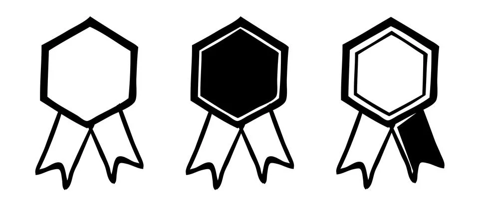 Simple vector hexagon badge doodle hand draw sketch, set 3 Stock Illustration