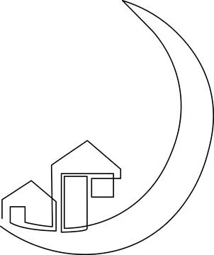 Simple vector house icons with crescent moon background Vector Illustrazione stock