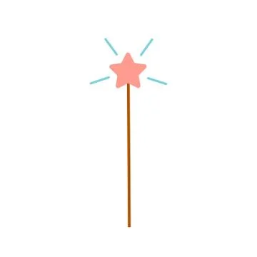 Simple vector icon of magic wand with star on its tip and shiny lines around Stock Illustration