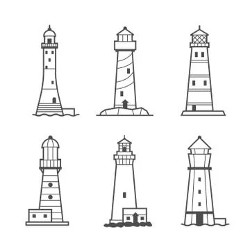 Simple vector icon or logo set of lighthouses Stock Illustration
