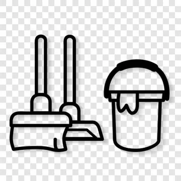 Simple Vector, Icon Outline Stye, Janitor sign, Broom and Bucket at public re Stock Illustration