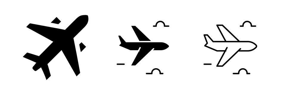 A simple vector icon set depicting airplanes, ideal for travel, aviation, a.. Stock Illustration