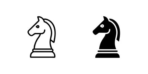 A simple vector icon set depicting a chess knight piece, ideal for strategy.. Stock Illustration