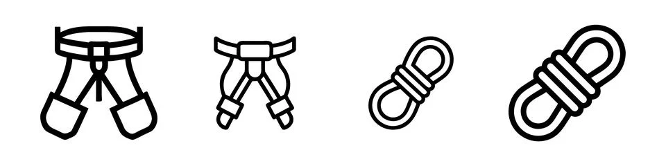A simple vector icon set depicting a climbing harness with rope, ideal for .. Stock Illustration
