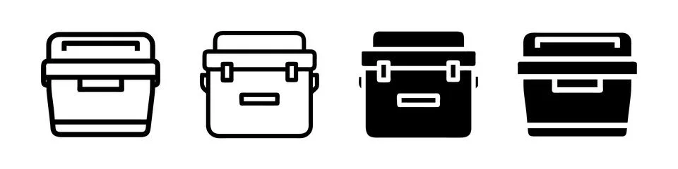 A simple vector icon set depicting cooler boxes, ideal for camping, travel,.. Stock Illustration