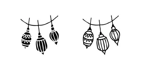A simple vector icon set depicting festive lanterns, ideal for celebration .. Stock Illustration