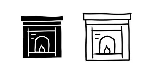 A simple vector icon set depicting fireplaces, ideal for home, warmth, and .. Stock Illustration