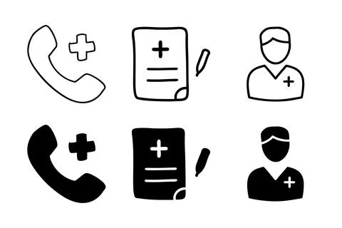 A simple vector icon set depicting medical hotline, medical report, and med.. Stock Illustration