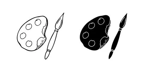 A simple vector icon set depicting paint brushes and palettes, ideal for ar.. Stock Illustration