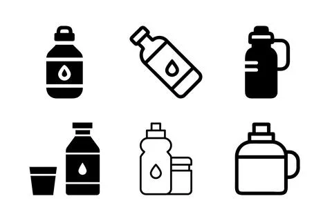 A simple vector icon set depicting water bottles, perfect for hydration, fi.. Stock Illustration