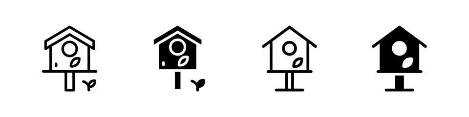 A simple vector icon set featuring birdhouses, ideal for nature, wildlife, .. Stock Illustration