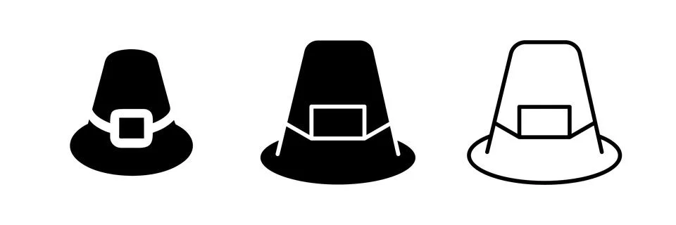 A simple vector icon set featuring pilgrim hats, perfect for Thanksgiving, .. Stock Illustration