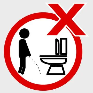 Simple Vector, Icon Stye Prohibition Sign in toilet, wrong way while peeing a Stock Illustration